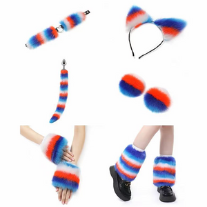 Outfit peloso in pelliccia colorata (set con 11 parti)
