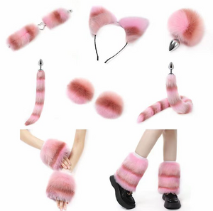 Outfit peloso in pelliccia colorata (set con 11 parti)