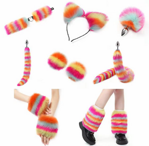 Outfit peloso in pelliccia colorata (set con 11 parti)